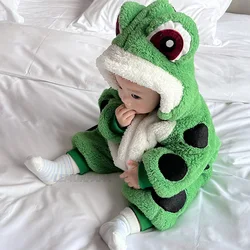 Baby Frog Onesies Green Cute Pajamas Bebe Boy Girl Winter Romper Flannel Thick Soft Halloween Clothes Kawaii Animal Outfit 2023