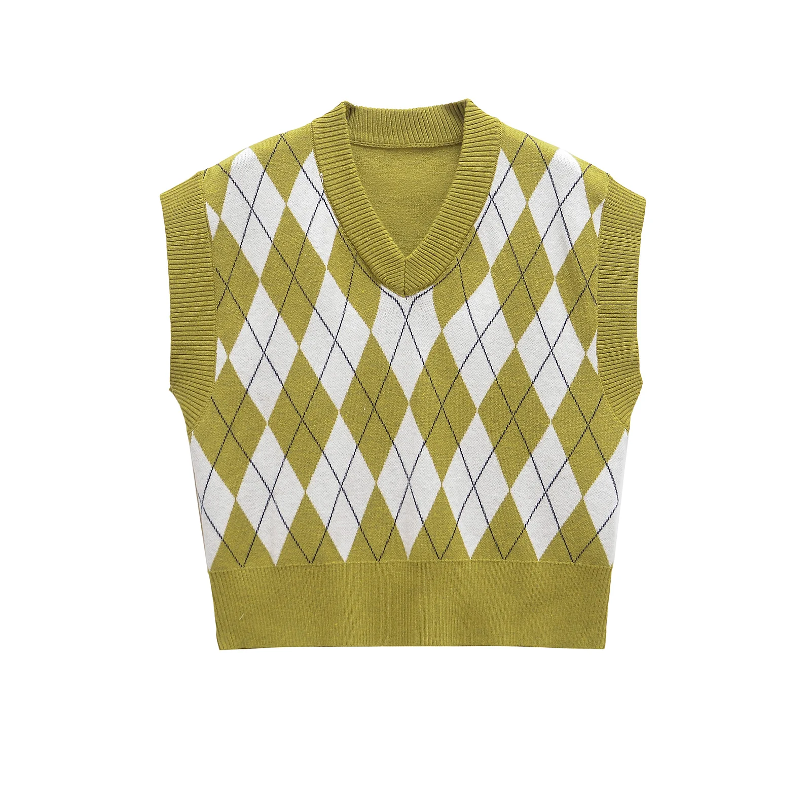 

Женские свитера с v-образным вырезом, жаккардовый жилет без рукавов, пуловер, топы, бюстье с бантом, укороченная уютная вязаная женская одежда 5755008