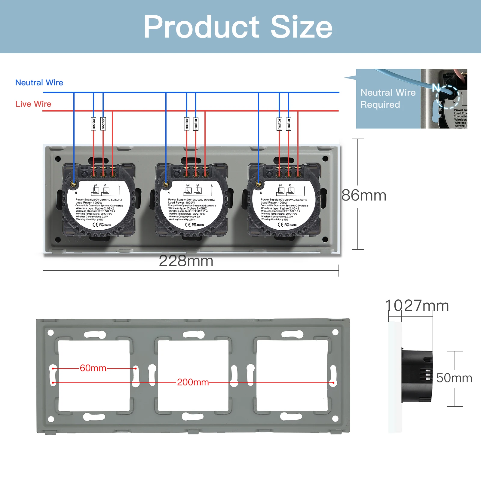 BSEED Zigbee Shutter Switches Tuya APP Control Smart Roller Blind Series White Glass Support Google Smart Life Roller Shutter