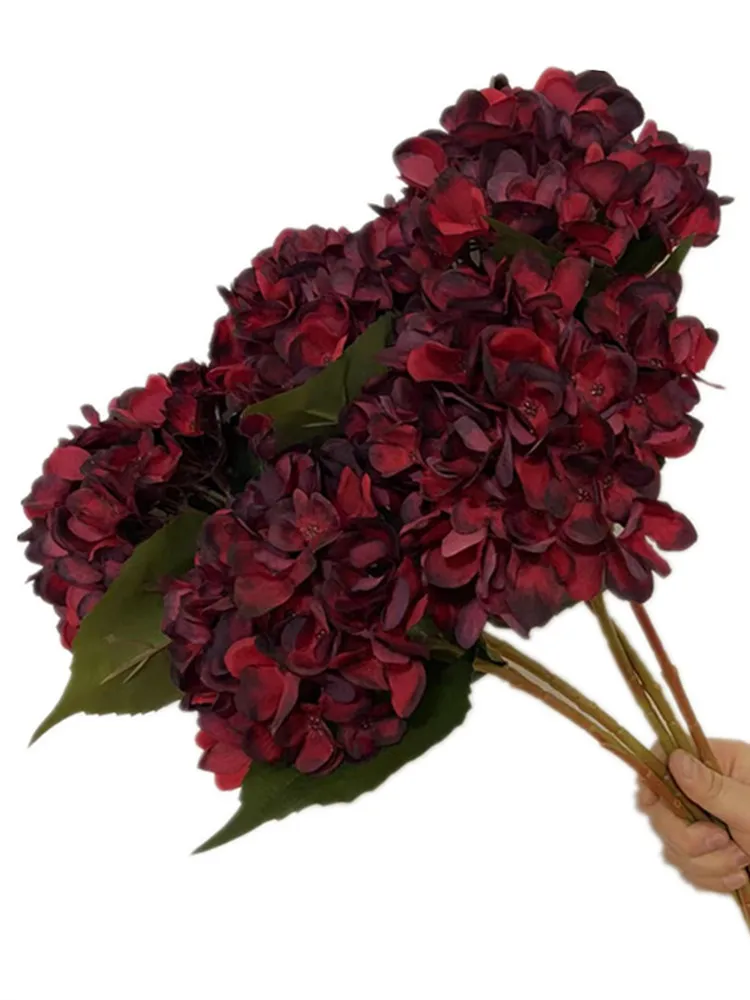 One Artificial Retro Color Hydragea flower Branch Silk Oil Paiting Hydrangea Plant