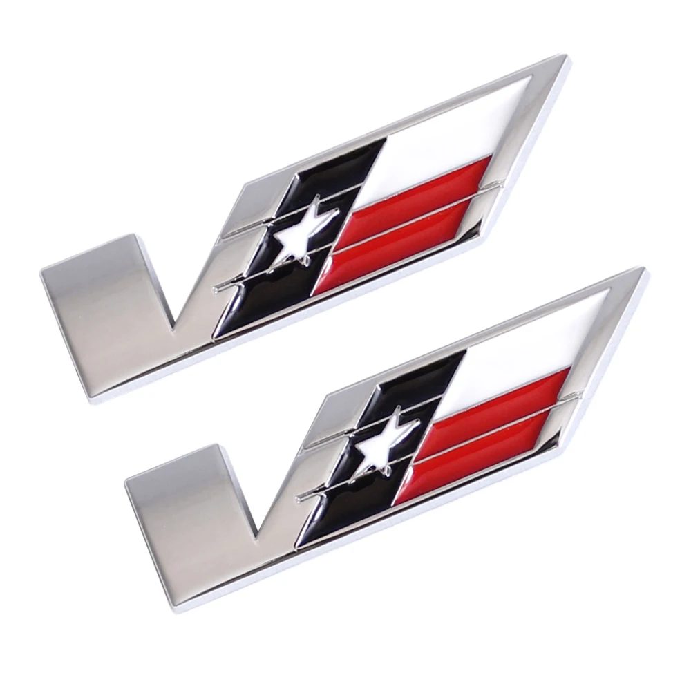 2 Pieces Texas Chrome V Logo ESV CTS-V STS-V ATS-V XLR Accessories Stickers Car Fender Decoration Rear Door Emblem