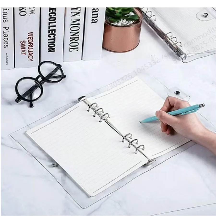 SKYSONIC A5/A6/A7 Clear Binder Cover, 6 Holes Loose Leaf PVC Notebook Case, DIY Journal Diary Book