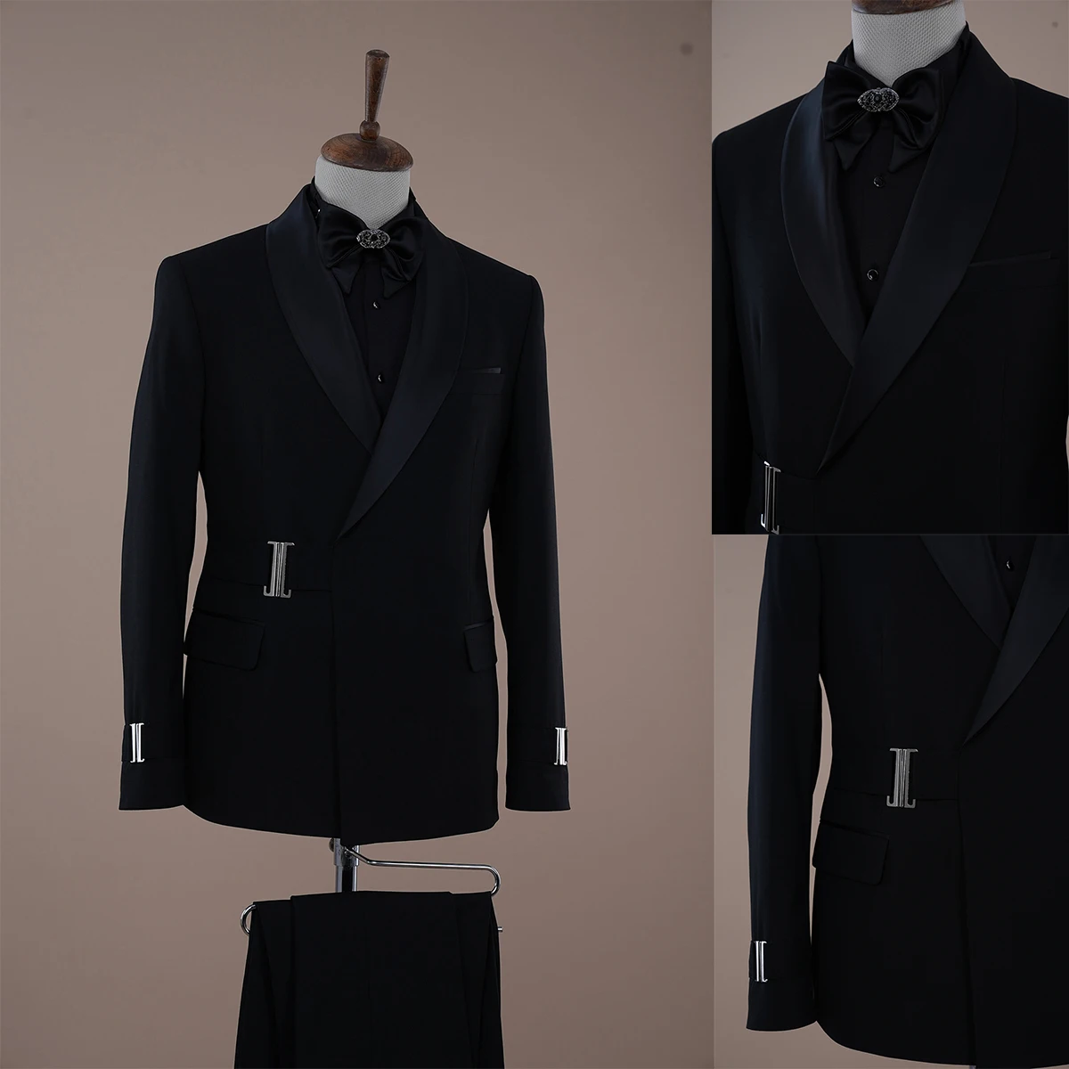 

Black Luxury Men Suits Shawl Lapel Groom Wear Formal Wedding Tuxedos Slim Fit Jacket Pants 2 Pieces Set Customize