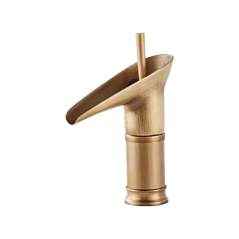 Antique‑Copper Waterfall Wine‑Glass Washbasin Faucet, One‑piece Black Ancient Hot & Cold Sink Tap For Bathroom Cabinet Home Deco