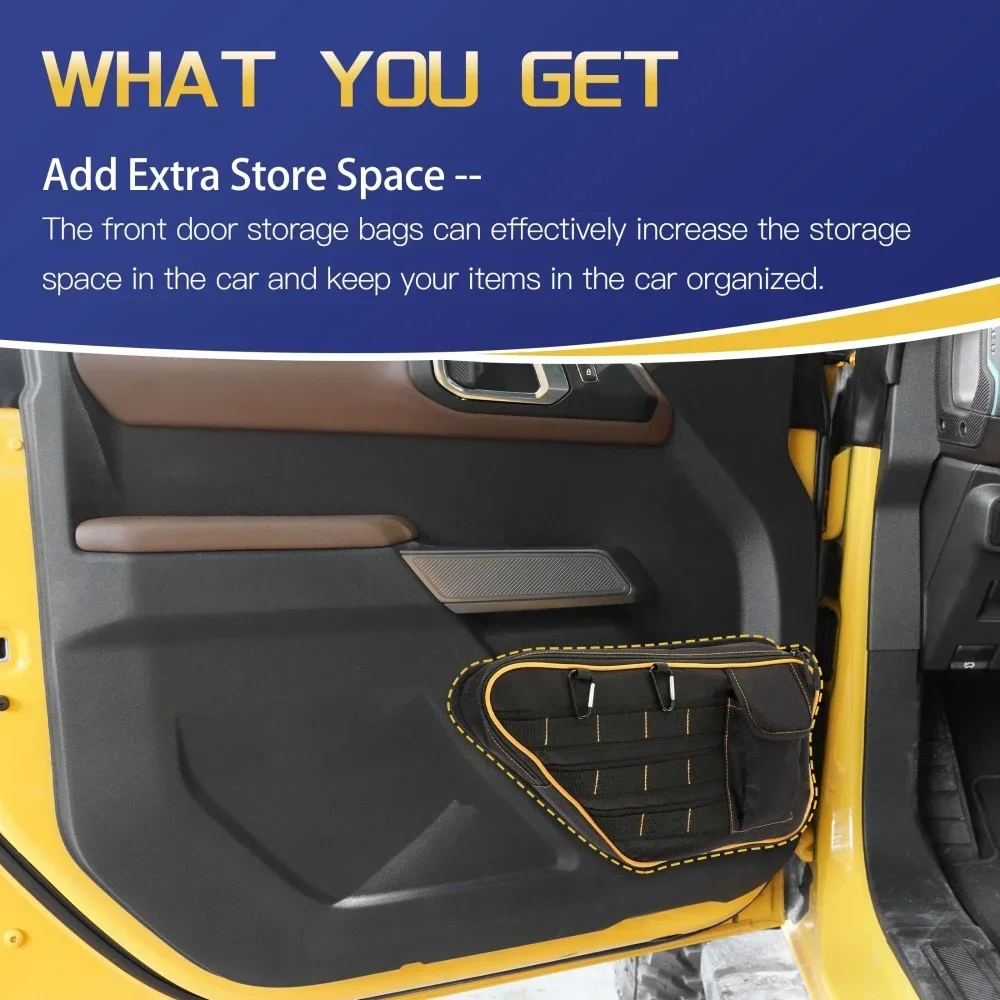 For Ford Bronco 2021-2024 2/4 Door 1 Pair Front Door Storage Pockets Door Interior Side Organizer Bags (Not for Sport)
