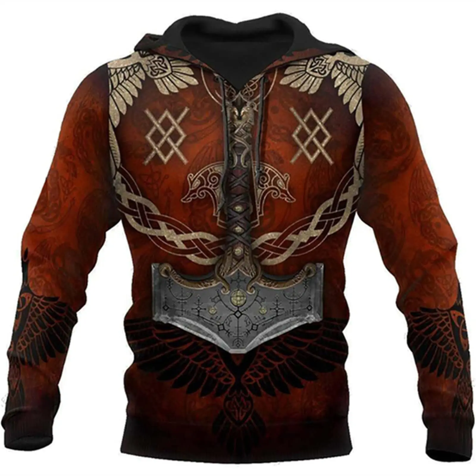 Sudadera con capucha novedosa con estampado 3D de tatuaje Vikingo, jersey de manga larga, chaqueta deportiva, ropa de calle superior