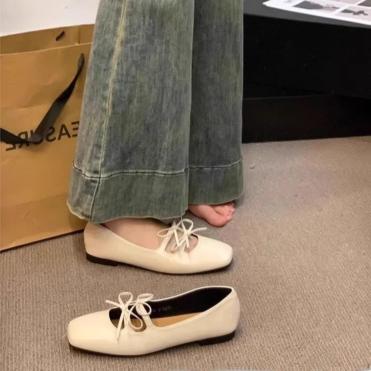Women's Mary Jane oes Flat Bot Gentle Evening Sle Spring New Arrival Korean Sle  Knot PU Leather Faion Si...