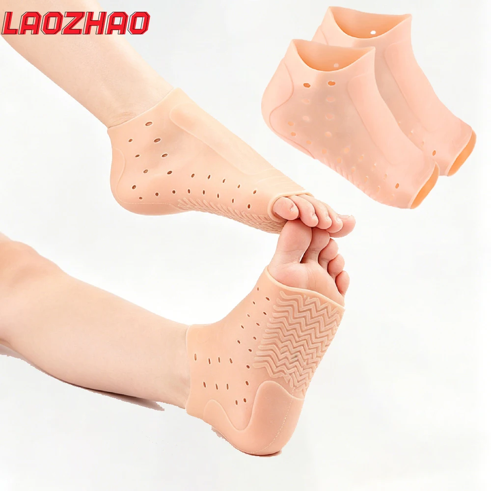 1Pair Silicone Moisturizing Socks Open-Toe Non-Slip Heel Sleeve, High Stretch Foot Care Pedicure for  All-Day Standing,Walking