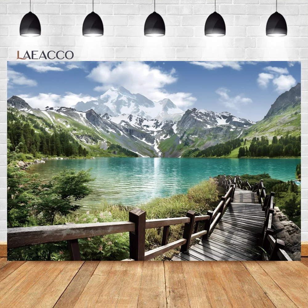 

Laeacco Spring Valley Landscape Backdrop Mountains Lake Green Plants Natural View Kids Adults Portrait Photography Background