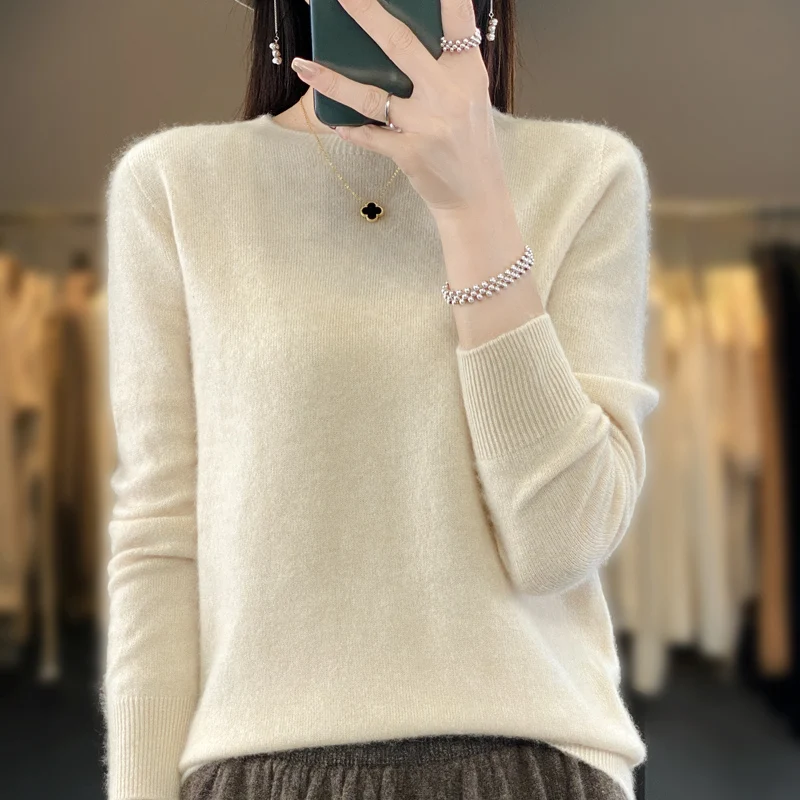 Spring Autumn New frontline Line Ready to Wear Woolen Sweater Women\'s 100%Wool Round Neck Sweater Fashion Knitted Pullover shirt