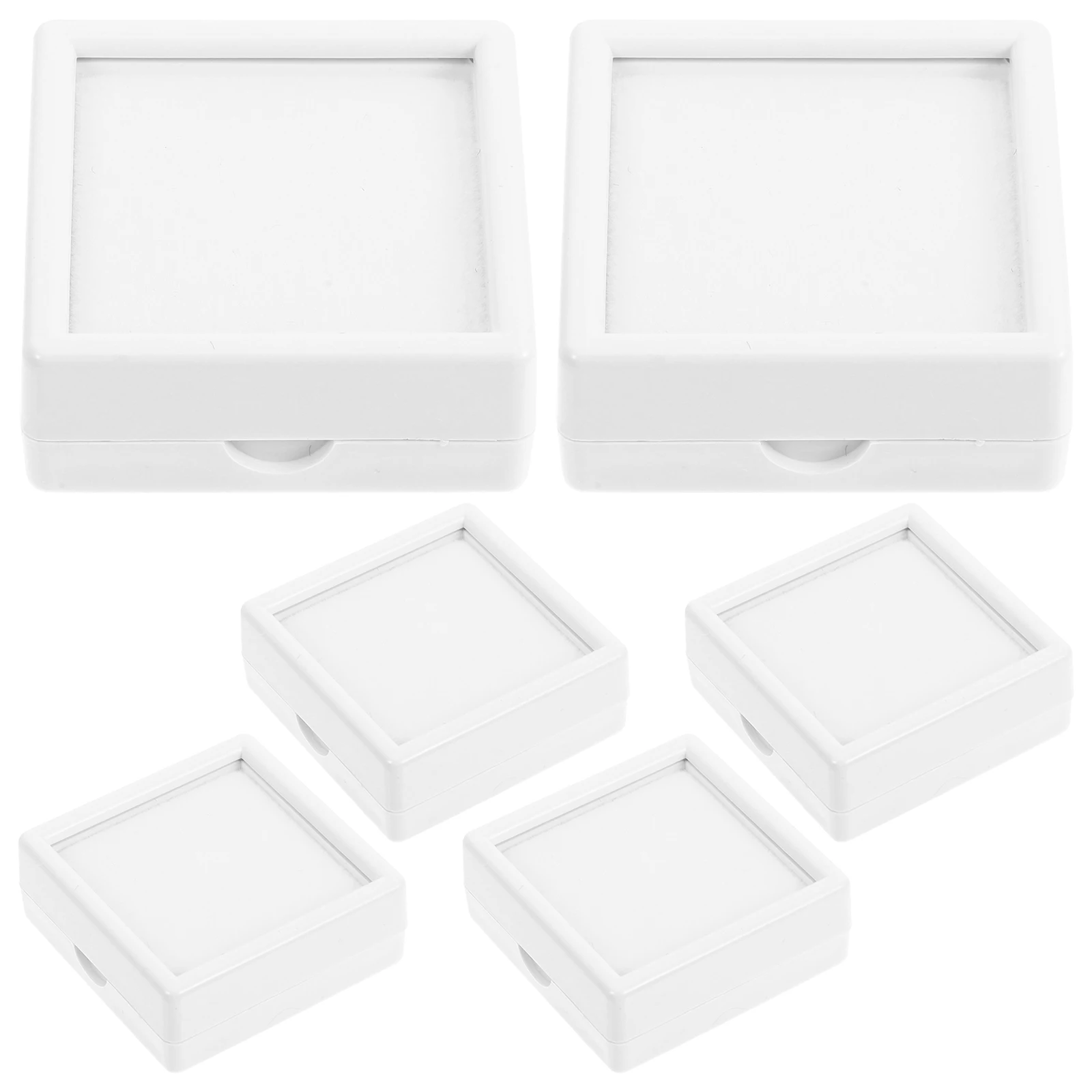 

6 Pcs Gem Display Box Jewelry ganizer White ABS Material Clear Glass Top Storage Container for Stones Diamonds