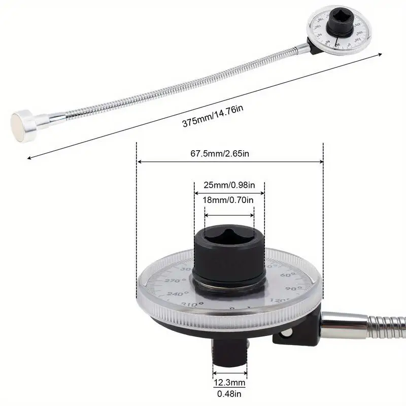 12 Inch Drive Torque Angle Gauge Wrench 360 Degree Rotation Torsion Measurer Stainless Steel Automotive Tool