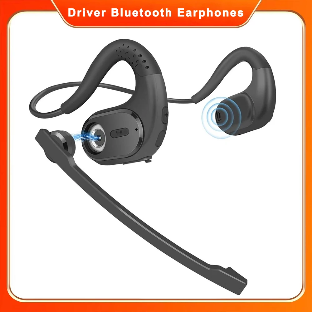 Wireless Bluetooth 5.3 Headset with Microphone Detachable Mute Button Open Ear Trucker Headphones for Cell Phone Business Office