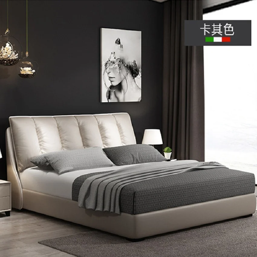 

Air pressure high box leather bed is simple 1.8m, double side flush, minimalist leather art master bedroom, double king bed, sof