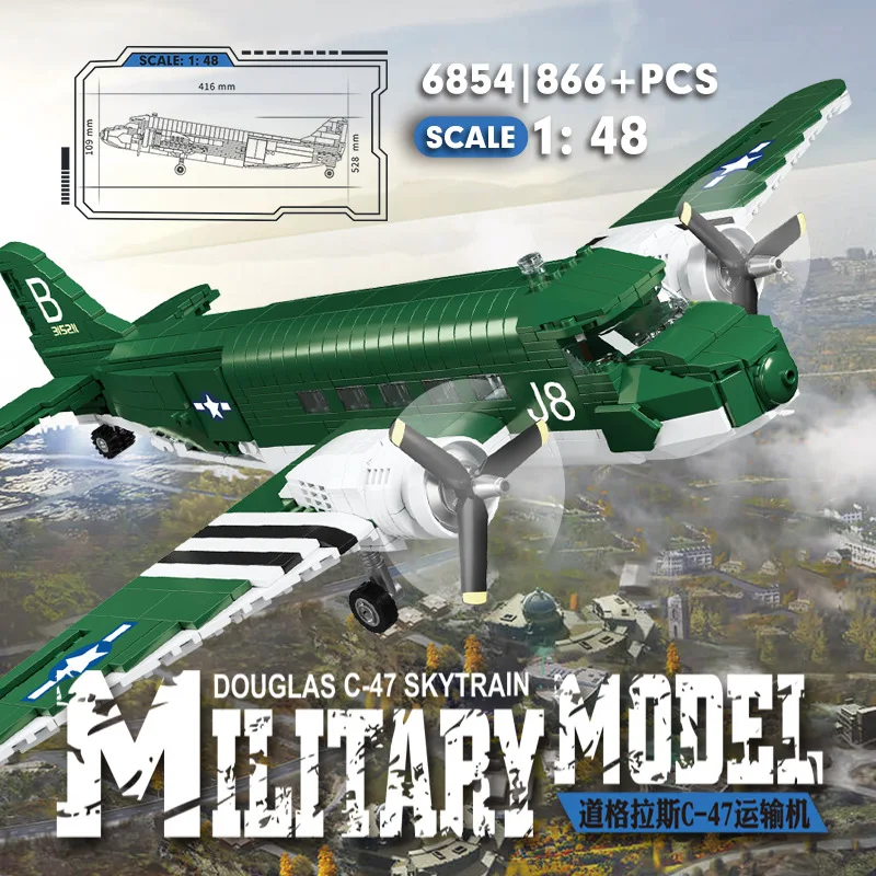 

NEW Transport Aircraft Building Block WW2 US Military C-47 Skytrain Transport Aircraft Propeller Airplane Model Toy For Boy Gift