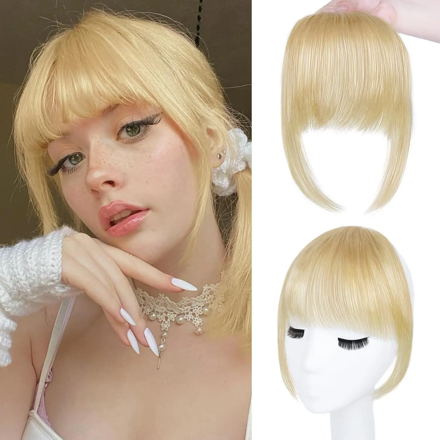 100% Human Hair Bangs Clip-In Extension Front Fringes Hair Pieces Air Bangs Natural Hair Accessories for Girls Real HairStrands