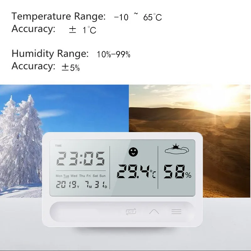 

Indoor LCD Large Screen Multi-function Rechargeable Humidity Meter Hygrometer Wall Mounted Electronic Dry and Wet Temperature