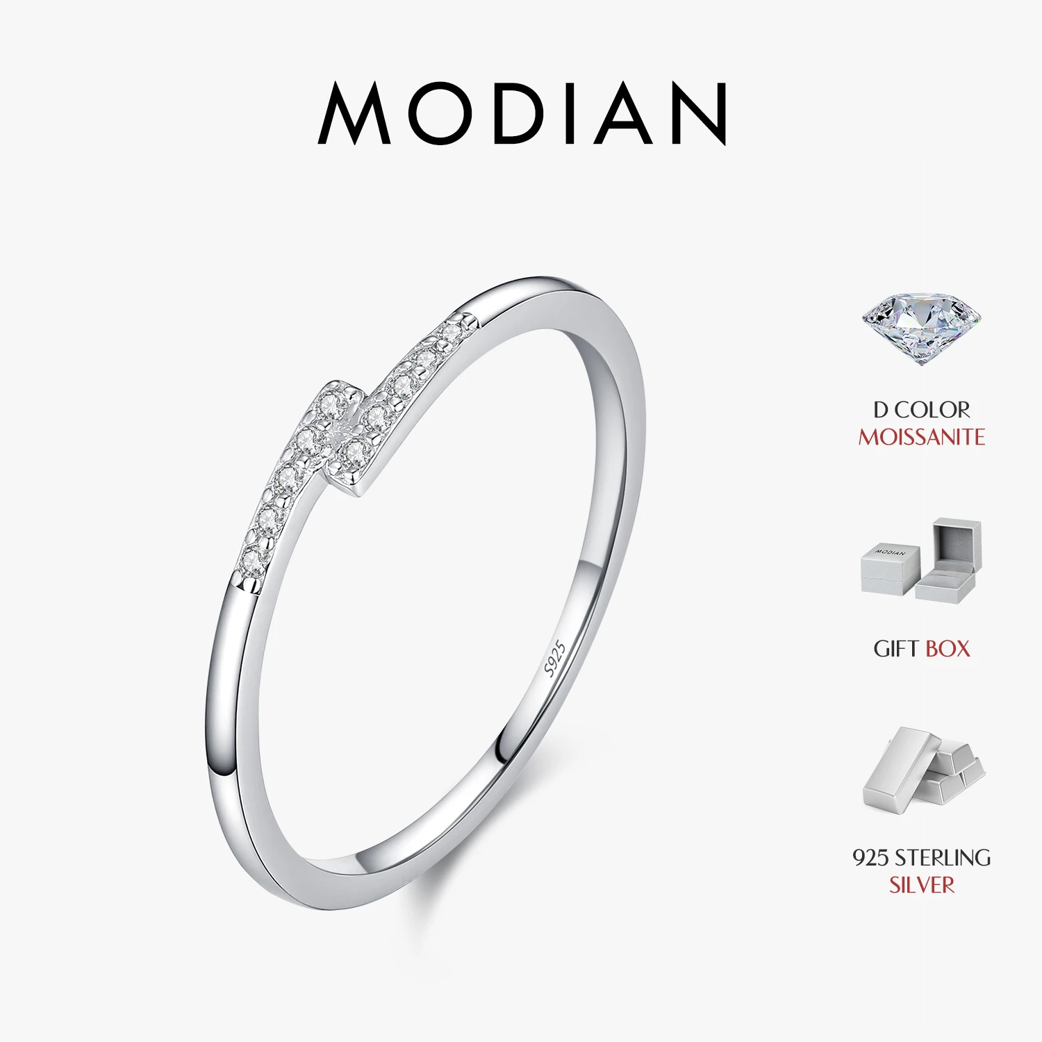 MODIAN D Color Moissanite Stackable Ring 925 Sterling Silver Parallel Bar Lab Diamond Delicate Finger Rings For Women Jewelry