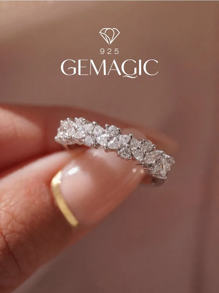 925 Sterling Silber Modischer Funkelnder Ring mit Vollbesatz aus Marquise-Zirkonen für Damen, Verlobung, Hochzeit, Party, Luxus-Schmuck von hoher Qualität – Detail 1