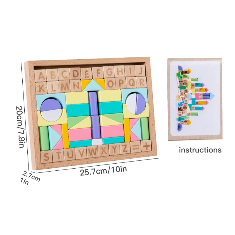 Zahlenbuchstabenblöcke aus Holz, 69-teilig, frühes Lernspielzeug für Jungen und Mädchen, Bausteine für die Intelligenzentwicklung, Geschenke