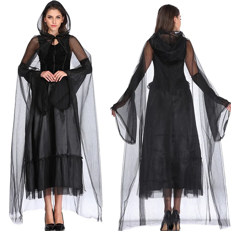 Ghost Bride Halloween Costume Masquerade Scary, Skeleton Vampire Head Wedding Dress Party Outfit for Women