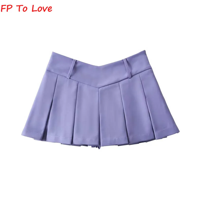 OOTD Pink Mini Skirts Pleated Low Drop Waist Culottes