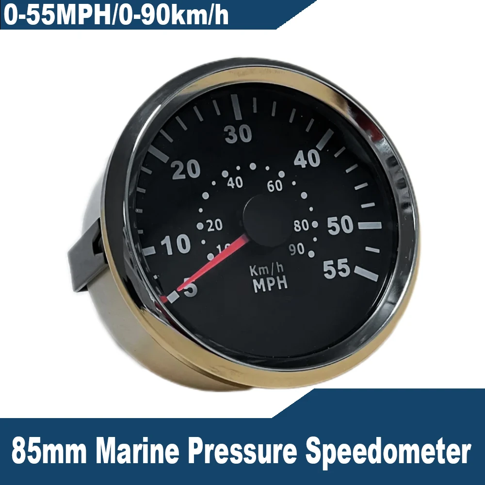 

Universal 85mm 3-3/8" Speedometer Pitot Tube Pressure Signal Speed Meter Gauge 0-55km/h 0-90km/h 0-100 km/h 9-32V for Boat Car