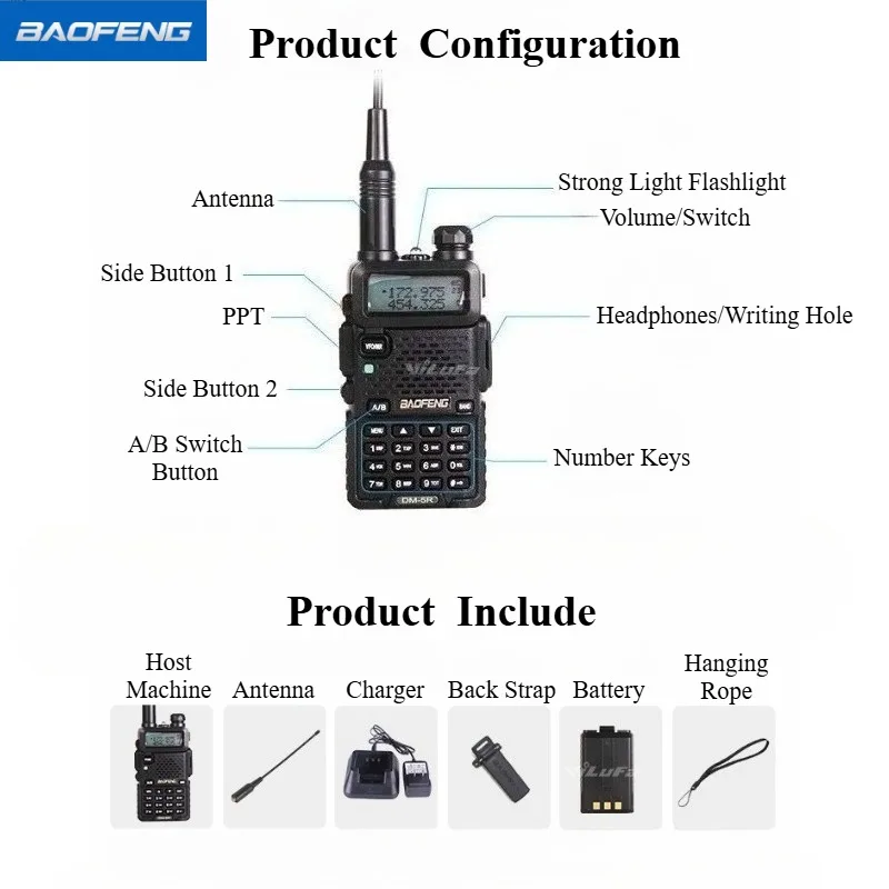 Baofeng DM-5R Walkie-talkie Digital DMR Civil Digital Analog Dual-hour Handheld Station High Power 1024 Channels Radio dmr radio