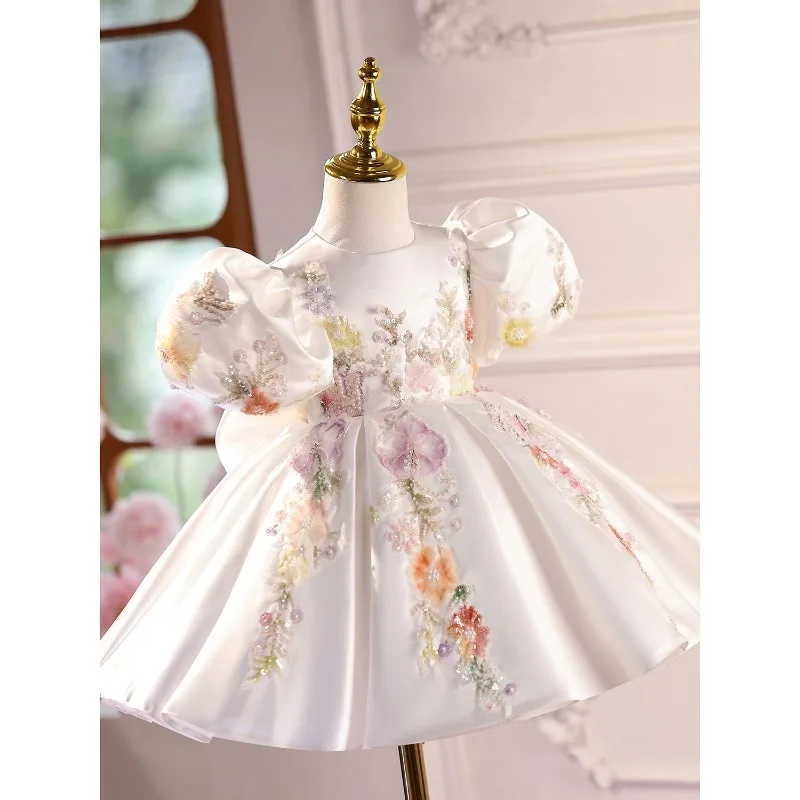 Puff Sleeve Patterned Formal Dress for Hostess 2026 Spring New Style Cute Patterned Dress for Children for Piano Performance