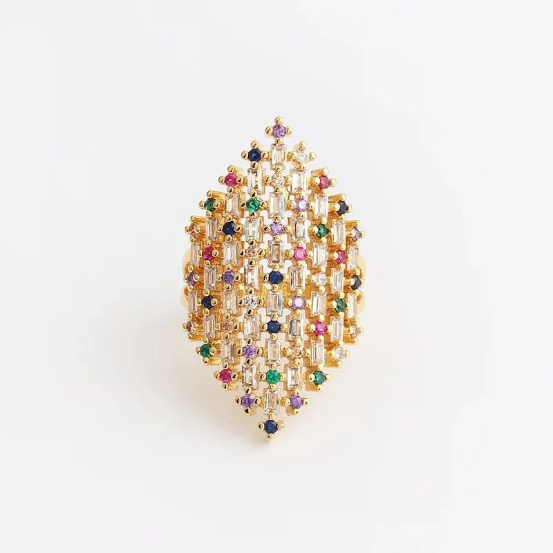 Luxury Colorful Cubic Zirconia Rings For Women Bohemian Colorful Woman\'s Rainbow Ring INS Statement Rings Party Wedding Jewelry