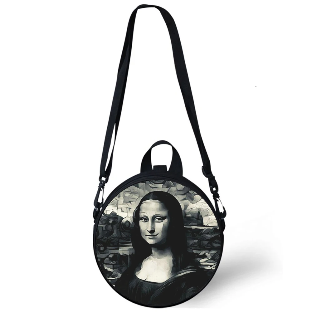 Mona Lisa Kunst Kind Kindergarten Tasche 3D-Druck Umhängetaschen für Schule Frauen Mini Runde Rucksäcke Rugtas Tasche