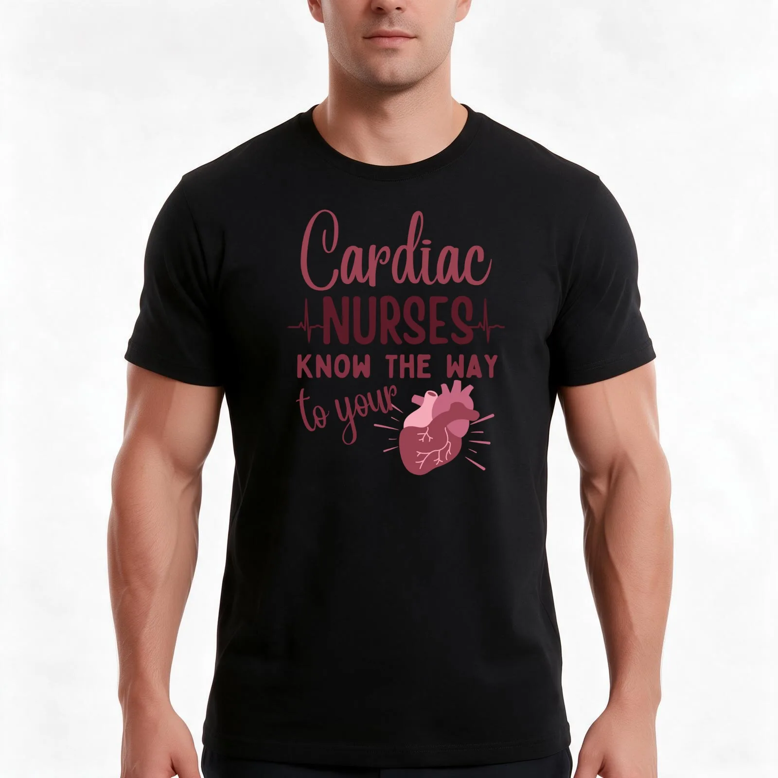 Cardiac Nurses Know The Way To Your Heart Cardiology Nurses Nurse Typographic Cardiac Nursing T-Shirt Summer Casual Cotton Tee