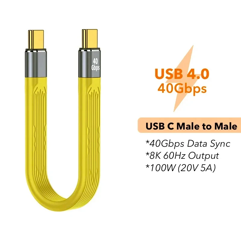 Yellow USB 4.0 Thunderbolt 3 Type C Charge Cable PD 100W 5A Fast Charging Cable USB C Charger 4K@60Hz 40Gbps Soft rope Data Wire