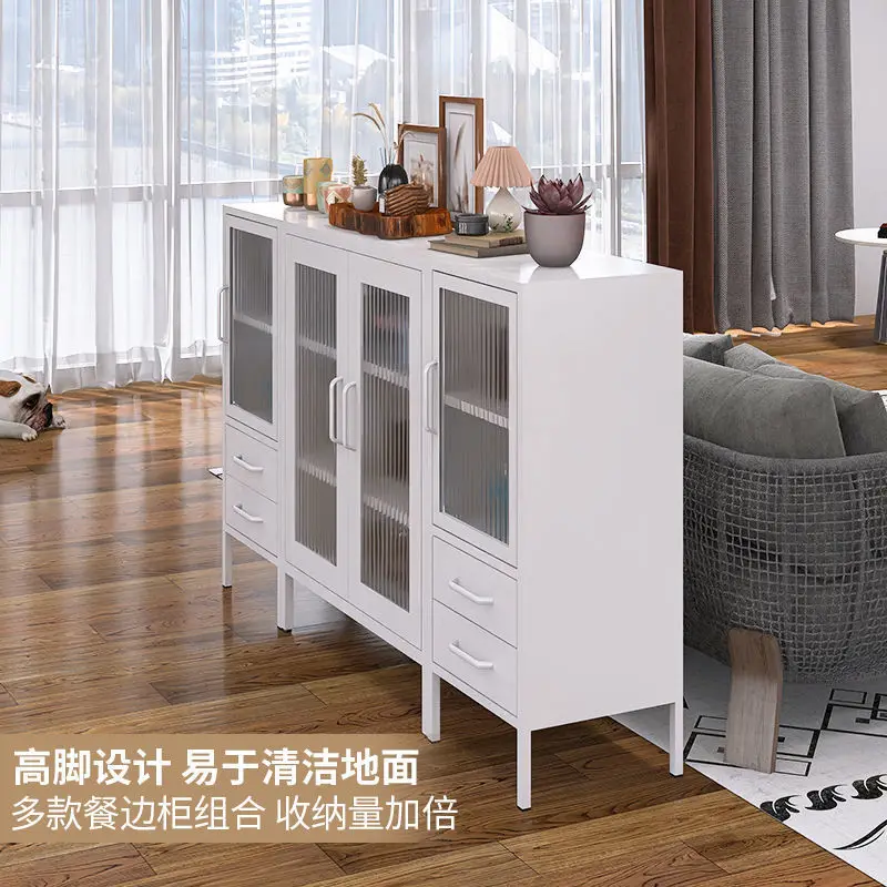rw-Guanze wrought iron sideboard, glass door, cream style storage wine cabinet, storage cabinet, kitchen tableware,-