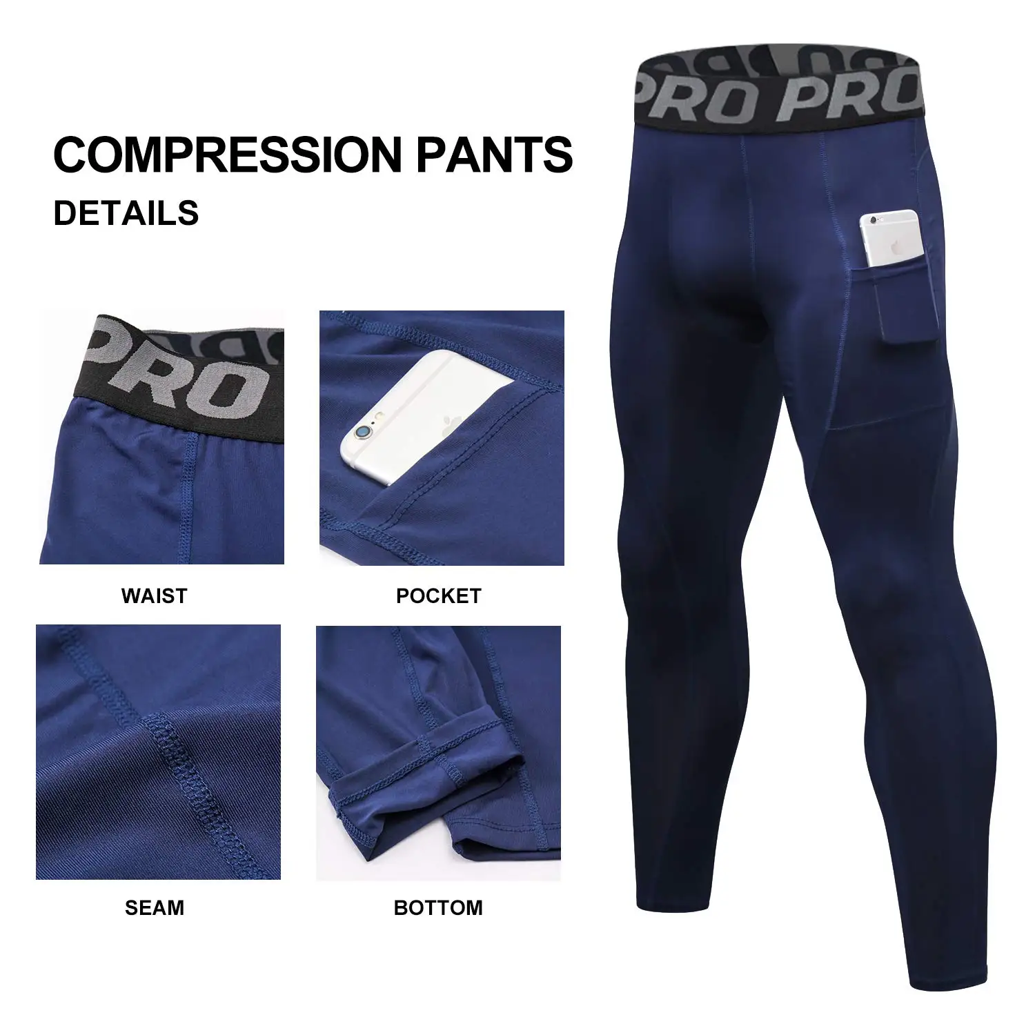 Men's Cool Dry Compression Leggings for Running Training Gym Workout Base Layer Tights with Pockets Athletic Workout Pants M-XL