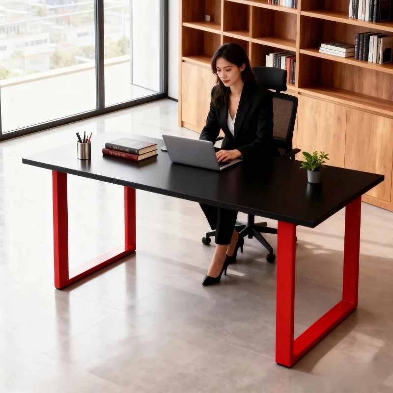 

Simple modern iron frame solid wood wood-based panel office computer desk negotiation workbench living room