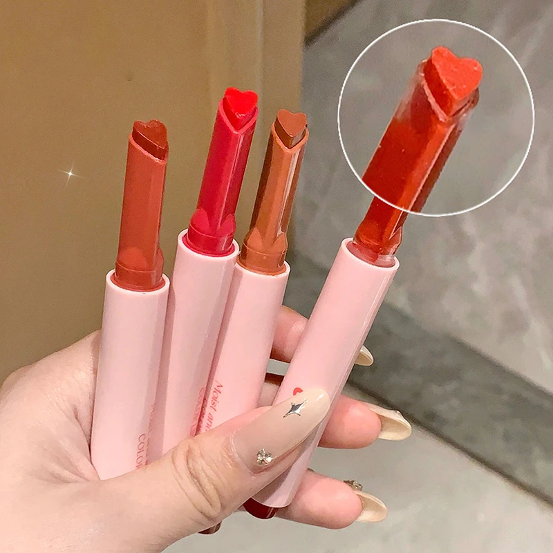 Rossetto in Gelatina a Forma di Cuore Brillante, Penna Idratante per Labbra, Lucidalabbra Solido Effetto Ghiaccio Rosa, Gloss Labbra Effetto Specchio, Balsamo Labbra al Pomelo, Cosmetici