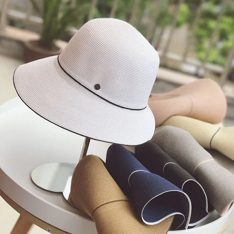 NEW Bucket Hat Simple and irregular women\'s elegant foldable basin hat summer high end Fisherman Hat Women\'s outing straw hat