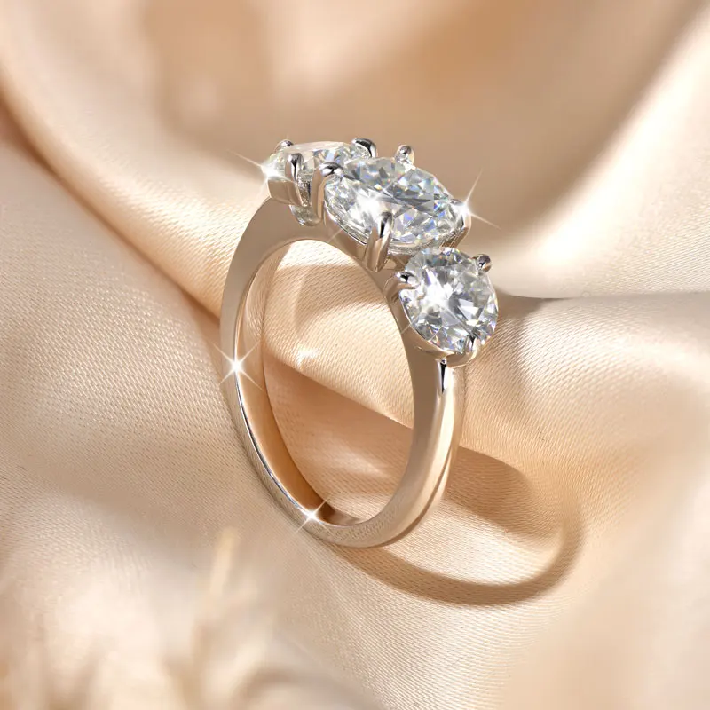 OXTAO 3 Stone Moissanite Engagement Rings for Women 14K Gold Filled 6.5mm VVS1 D Wedding Rings Jewelry Anniversary Gifts