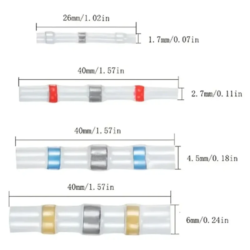 Heat Activated Wire Splice Sleeves Mixed Gauge 26-10AWG Integrated Solder Ring Insulation Sealing Kit for Vehicle Harness Repair