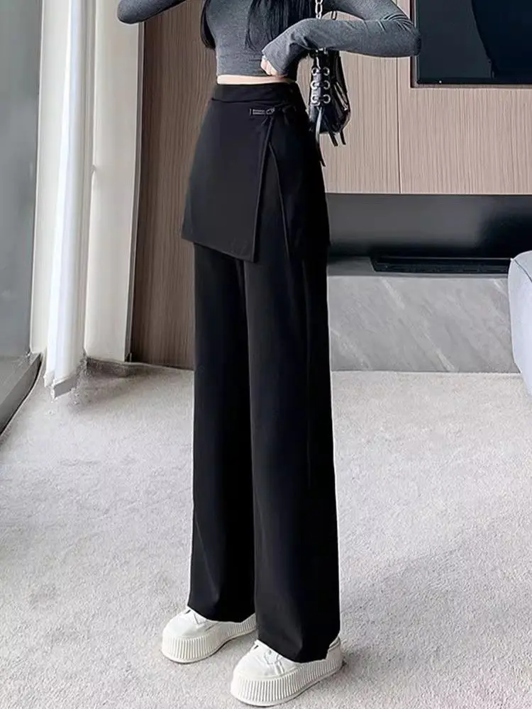 Plus Size Women's Summer New Style Slimming High-Waist Elastic Skirt Pants with Casual Straight Fake Two-Piece Design