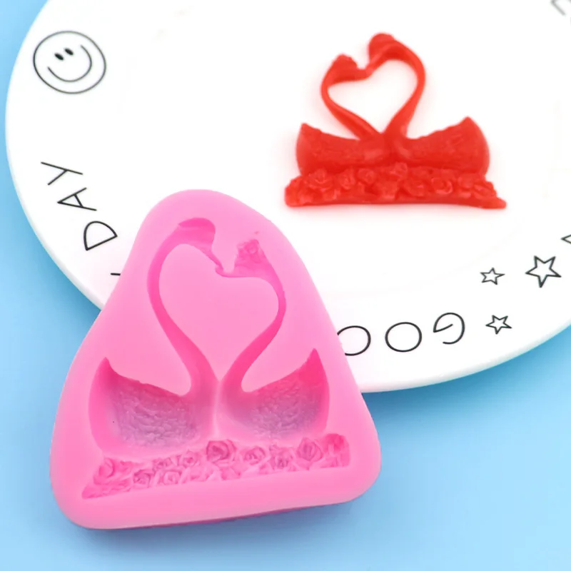 Double Swan Fondant Silicone Mold, Chocolate DIY Baking Decoration, Mobile Phone Glue Mould XGY-229