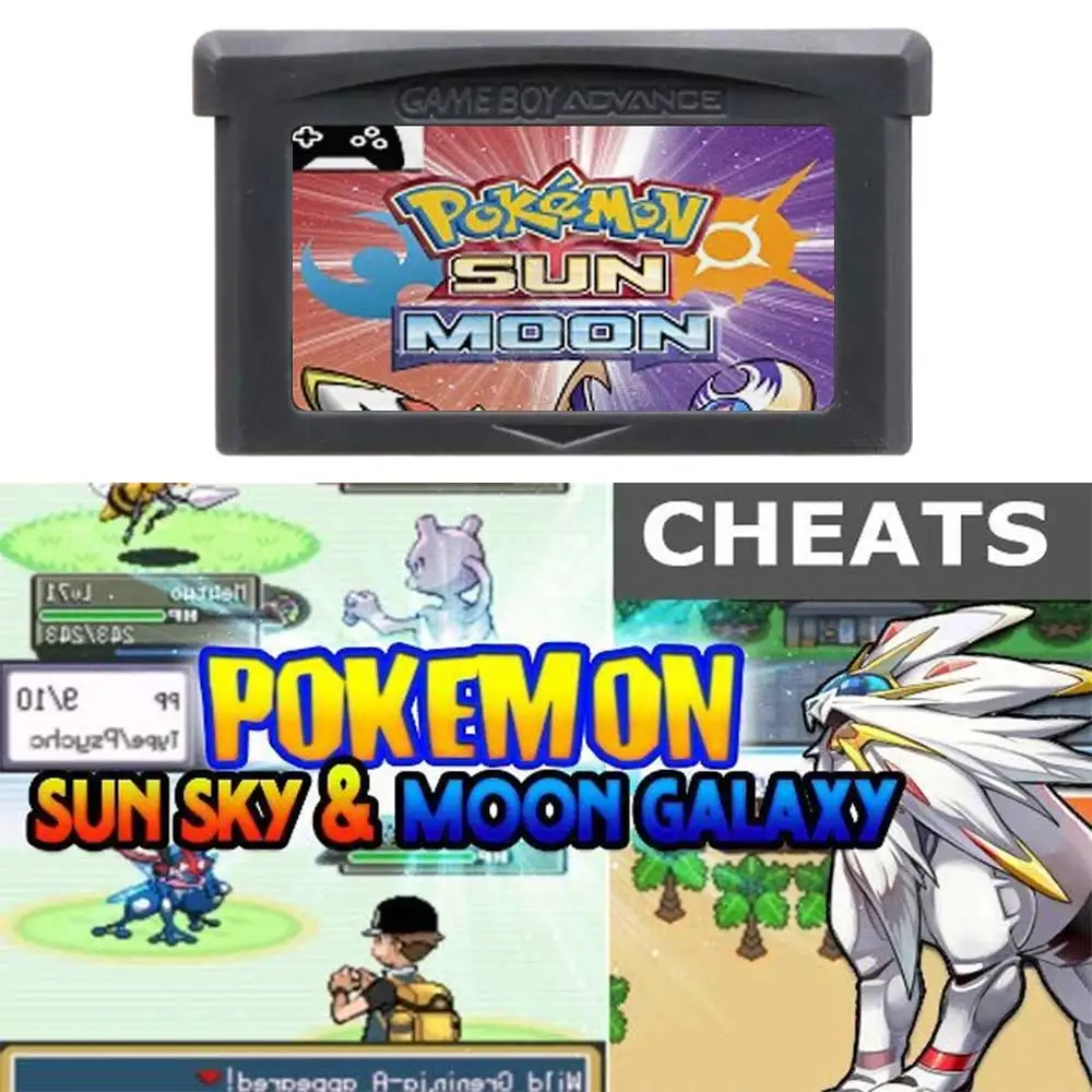 Игровая карта GBA Pokémon Sun & Moon (английская) с RTC — играющая на игре Boy Advance & SP