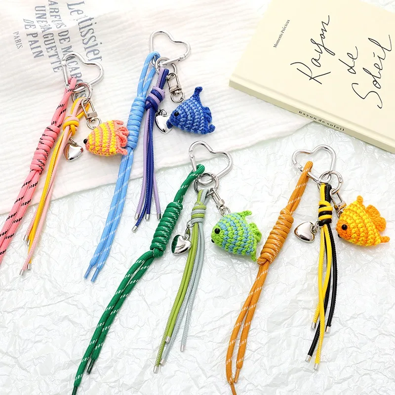 

Hand-Woven Cute Fish Mobile Phone Pendant Decorative Chain Multi-Functional Leather Rope Jewelry Ocean Pattern Simple Style Gift