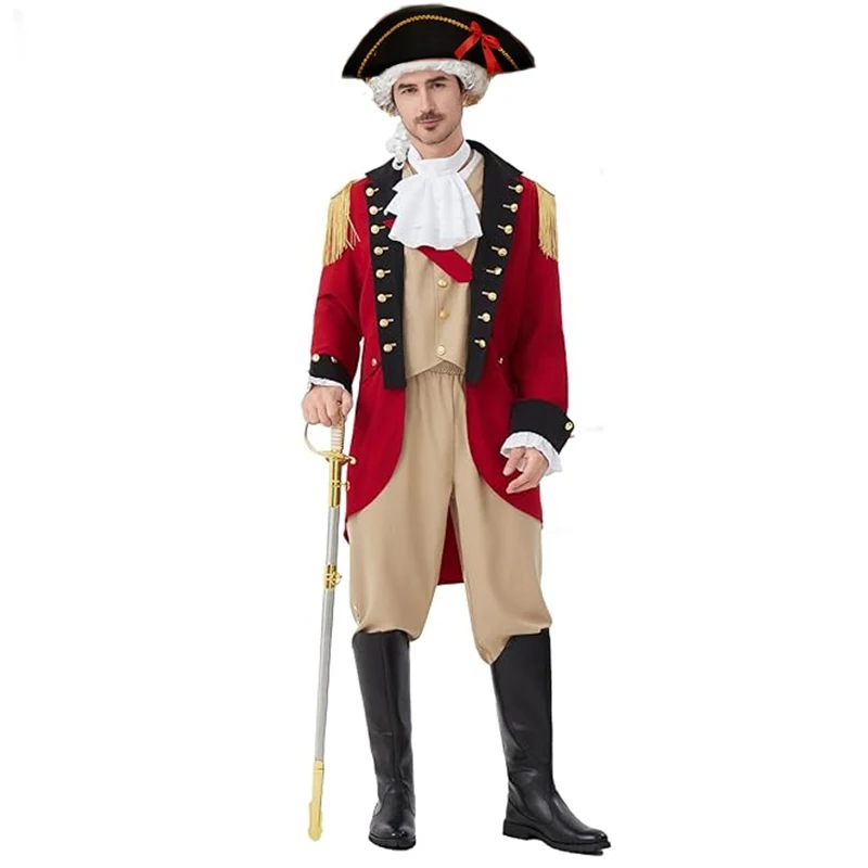 

Adult British Redcoat Halloween Fancy Dress Up Revolutionary War Uniform Outfit Colonial Costume Men Cosplay