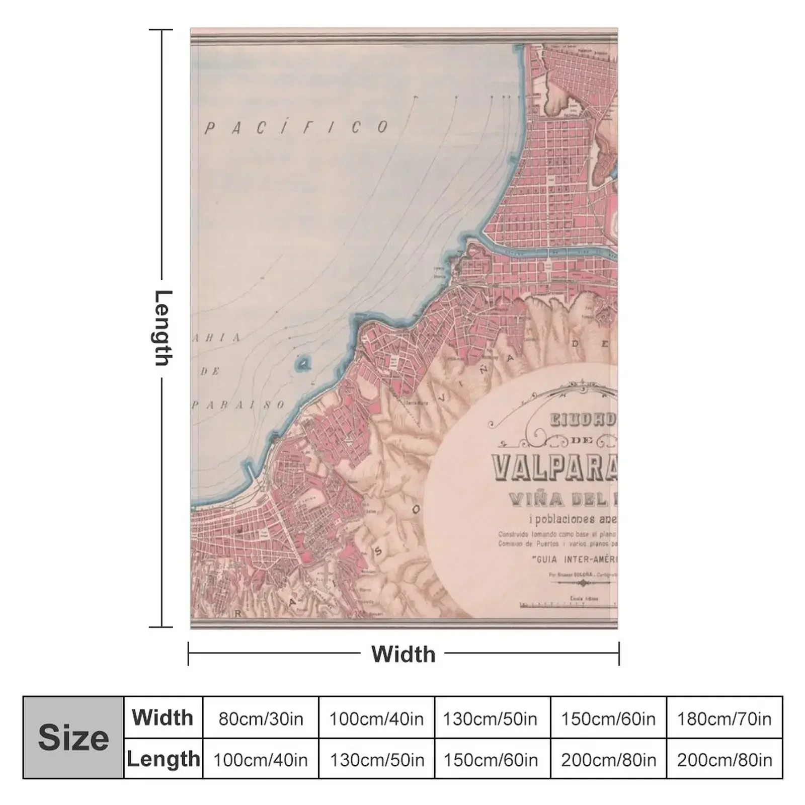 Vintage Map of Valparaiso Chile (1895) Throw Blanket Moving Luxury St Picnic Bed Fashionable Blankets