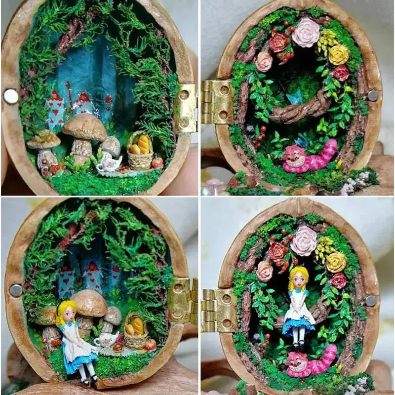 

New 3D Mini World Walnut Doll House Carving Decoration Creative Micro Secret Home Scene Unique Birthday Fun Gift For Children