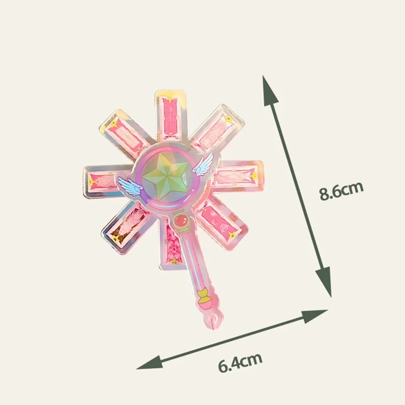 Sakura Acrylic Laser Pendant Cosplay Anime Clear Card Captor Rotating Magic Stick Keychain Halloween Party DIY Decor Fans Gifts