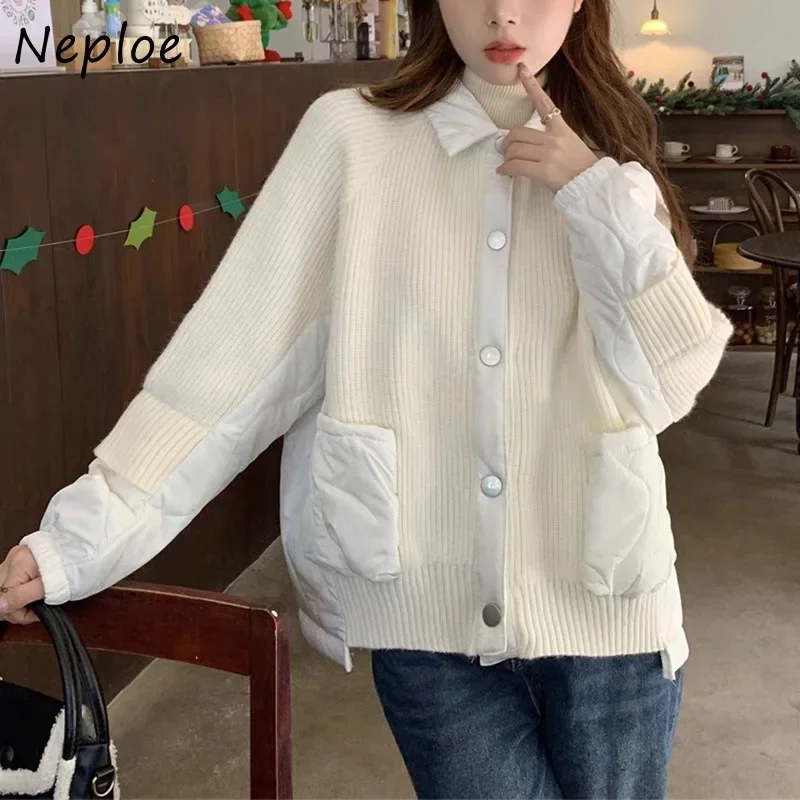 Neploe Korean Loose Lazy Knitted Cardigan 2024 Autumn Winter Lapel Neck Cotton Tops Women Y2k Long Sleeve Sweaters Coats