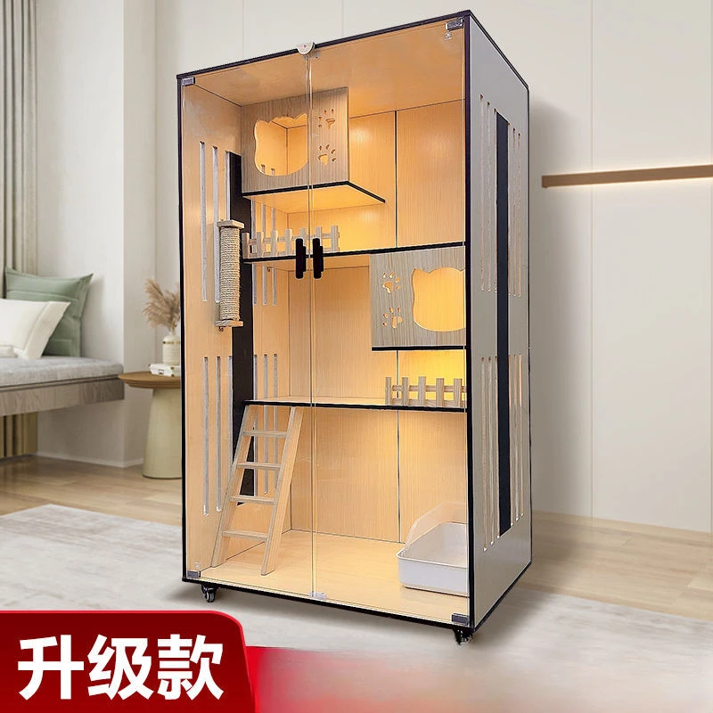 Cat villa household solid wood large space waterproof number luxury cage cattery indoor cat kennel cabinet double-layere